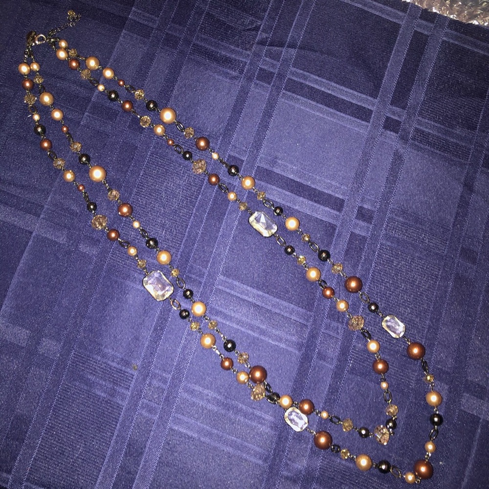 Brown Beaded Statement Necklace - image 1